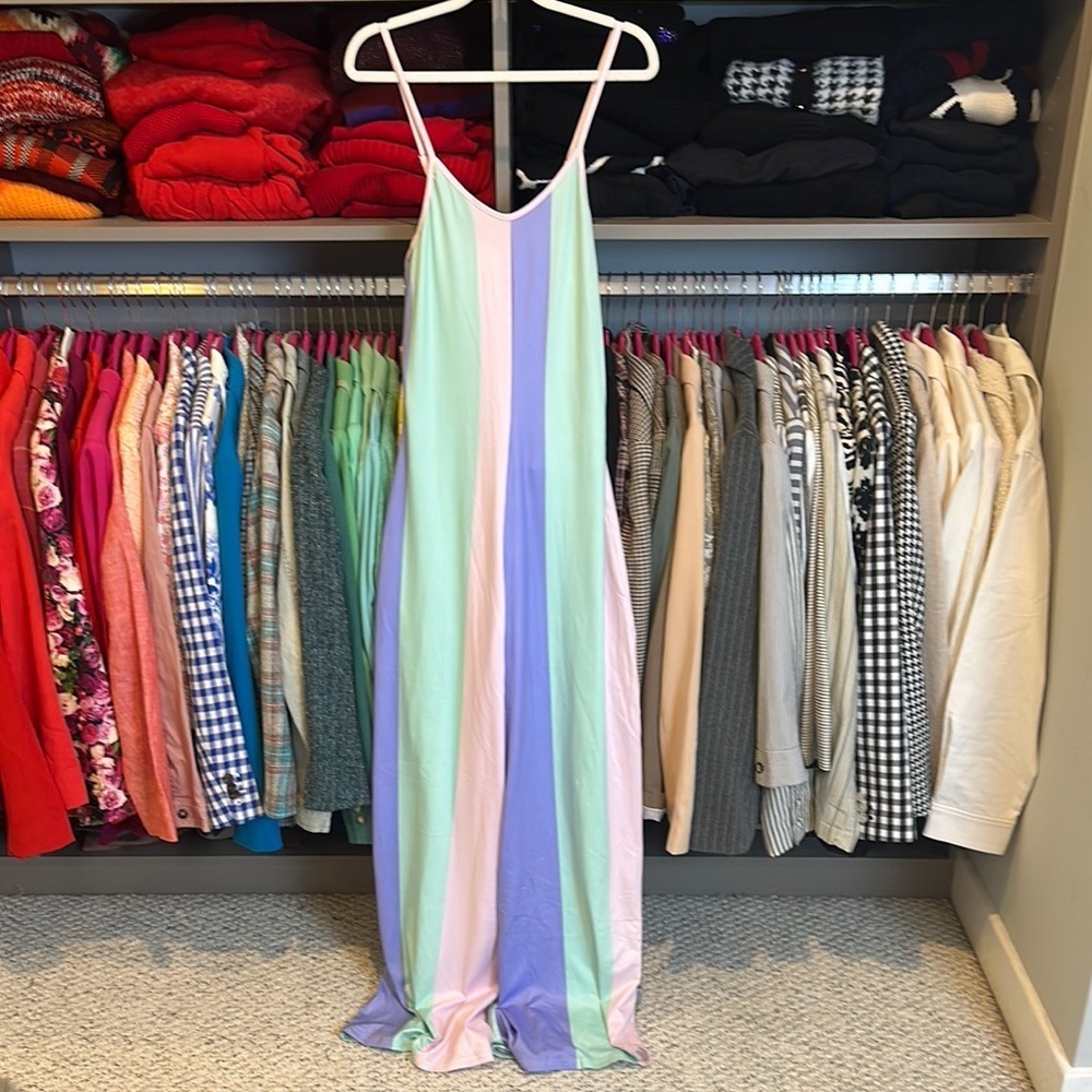 Unbranded pink/mint/purple striped sleeveless adjustable strap jumpsuit size S